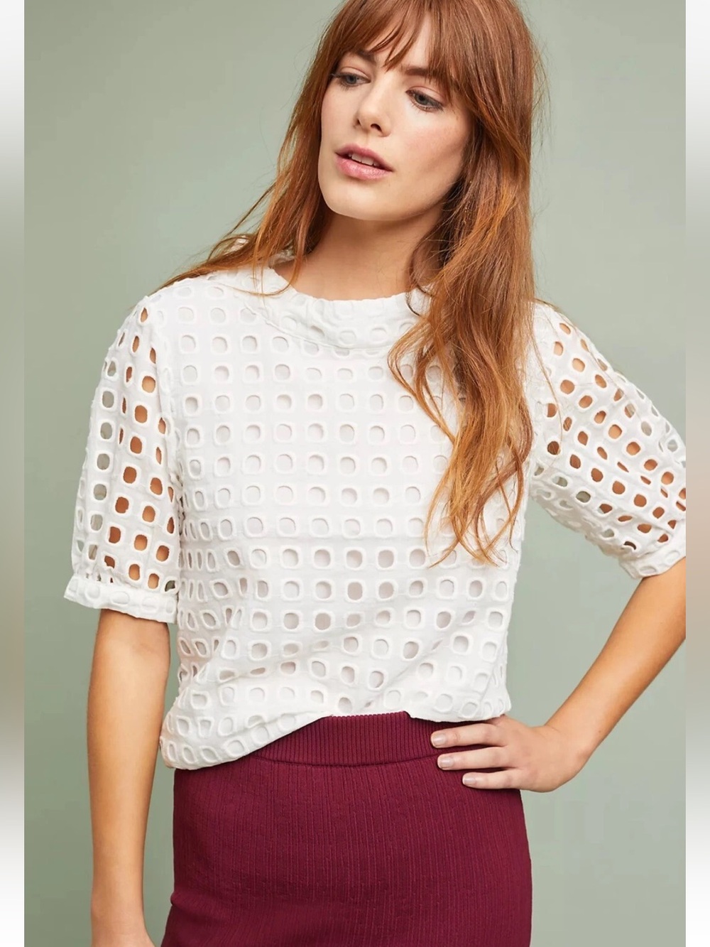 Anthropologie Wolven Eudora eyelet blouse top in white size 6